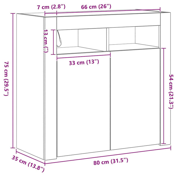 Schwarzes Sideboard Eichenoptik 80cm