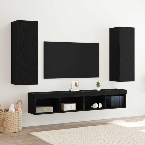 Wand TV-Schrank 2er Set Schwarz Eiche
