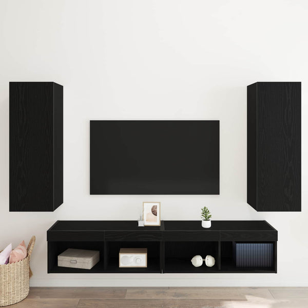Wand TV-Schrank 2er Set Schwarz Eiche