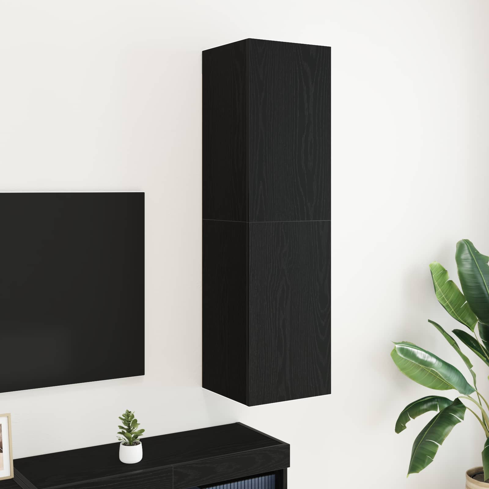 Wand TV-Schrank Schwarz Eichenoptik 110 cm