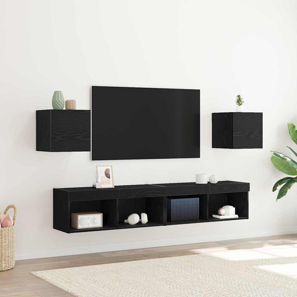 Wandmontiertes TV-Regal, 2er-Set, Schwarze Eiche