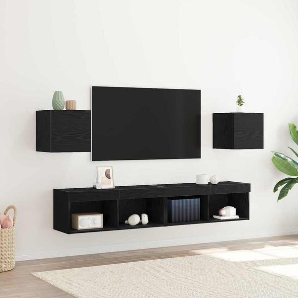 Wandmontiertes TV-Regal, 2er-Set, Schwarze Eiche