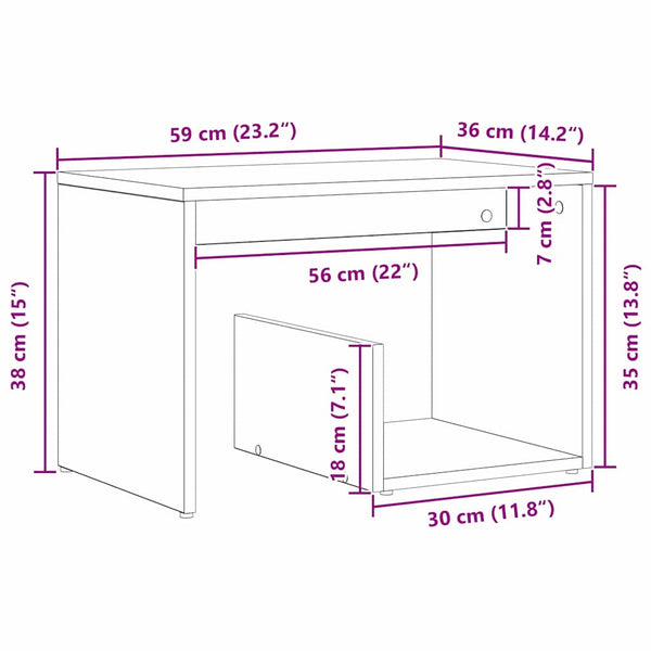 Schwarzer Beistelltisch Eichenoptik 59 cm