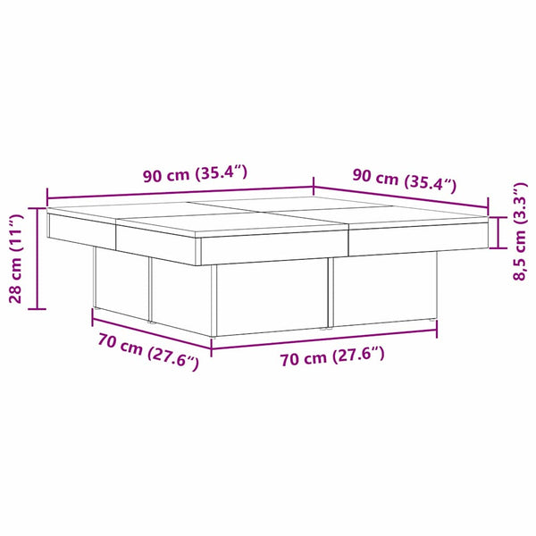 Schwarzer Couchtisch Eichenoptik 90x90 cm