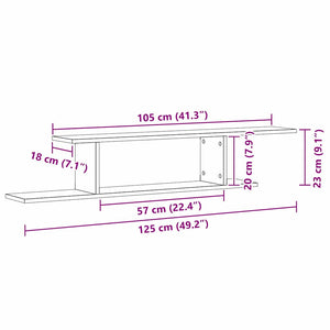 Wandmontiertes TV Regal, Schwarz Eiche, 125cm