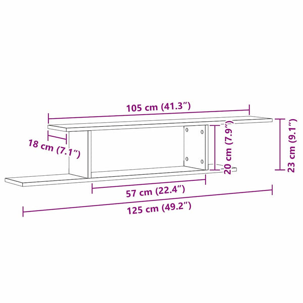 Wandmontiertes TV Regal, Schwarz Eiche, 125cm