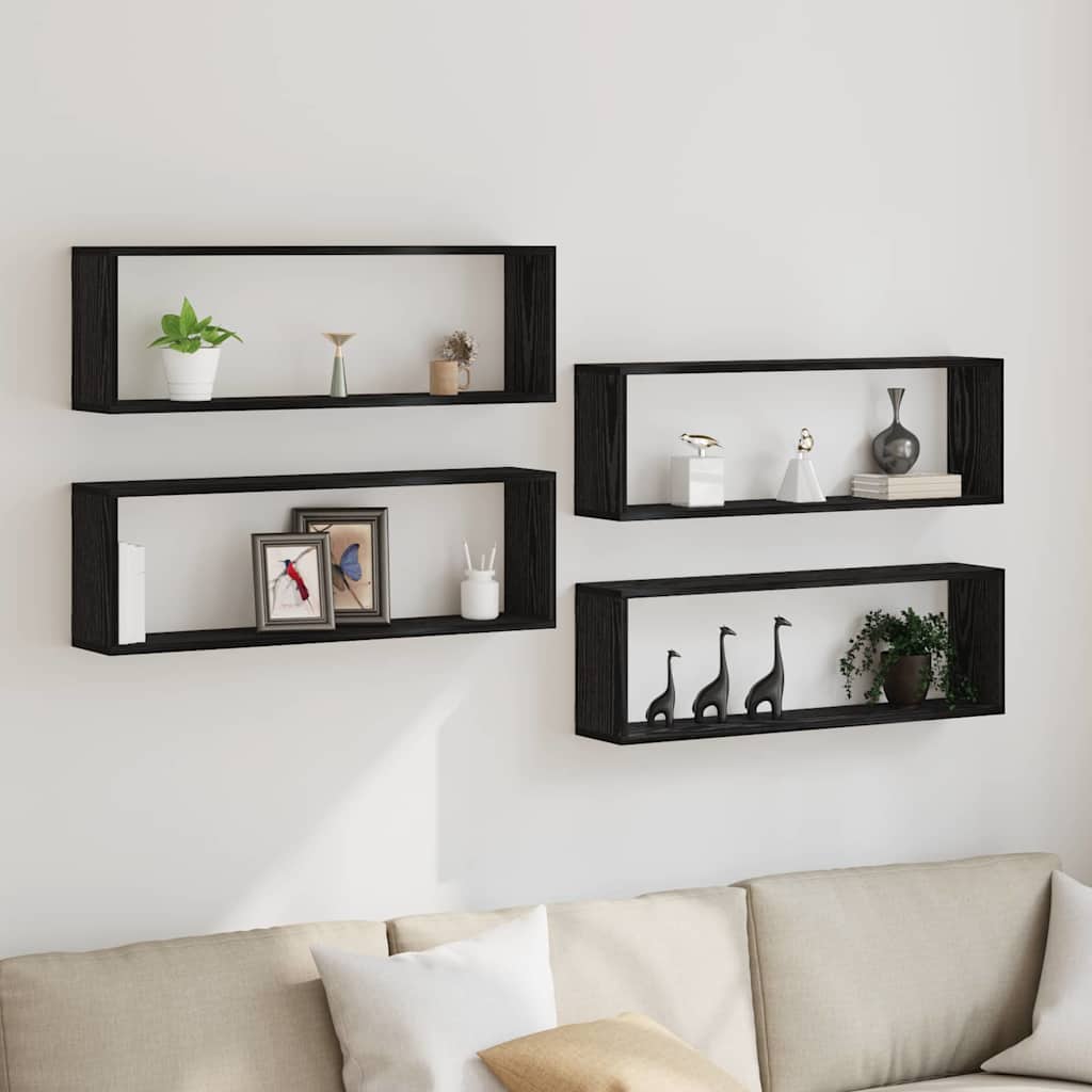 Wandregale Schwarz Eichen-Optik, 4er-Set