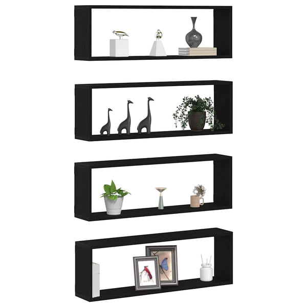 Wandregale Schwarz Eichen-Optik, 4er-Set