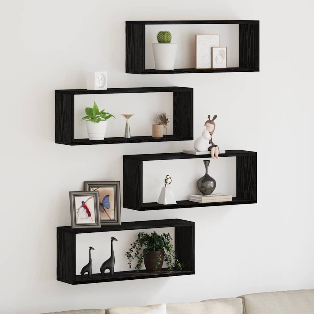 Wandregale Schwarz Eichen-Optik, 4er-Set