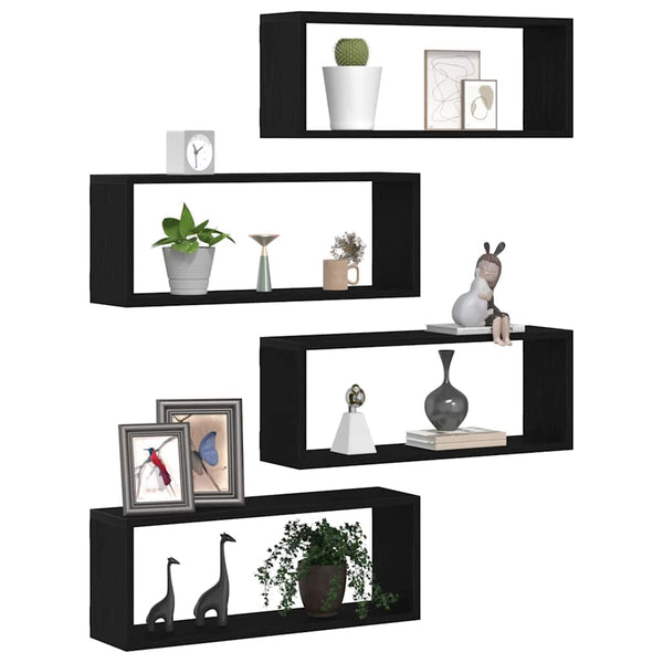 Wandregale Schwarz Eichen-Optik, 4er-Set