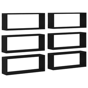 Wandregale 6er Set, Schwarz Eichenoptik
