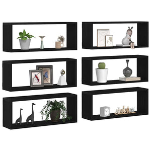 Wandregale 6er Set, Schwarz Eichenoptik