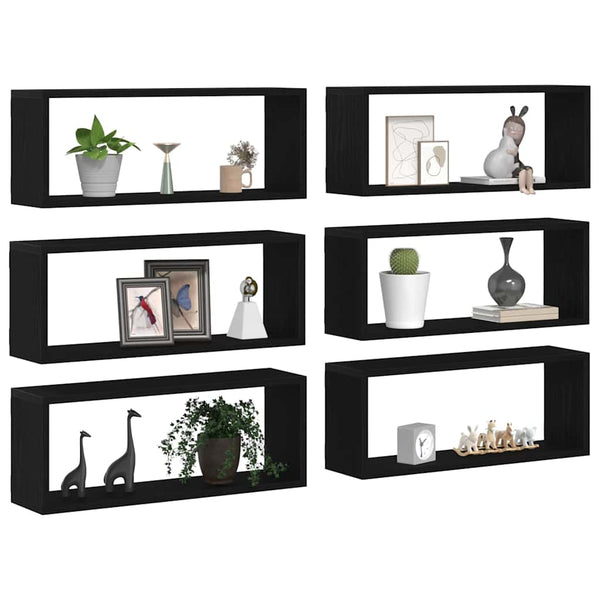 Wandregale 6er Set, Schwarz Eichenoptik