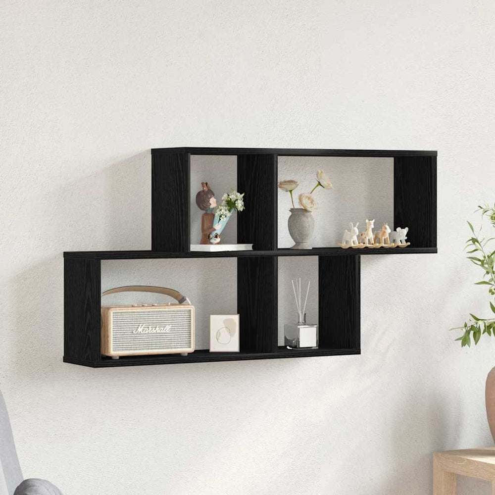 Wandregal Schwarz Eichenoptik 76 cm