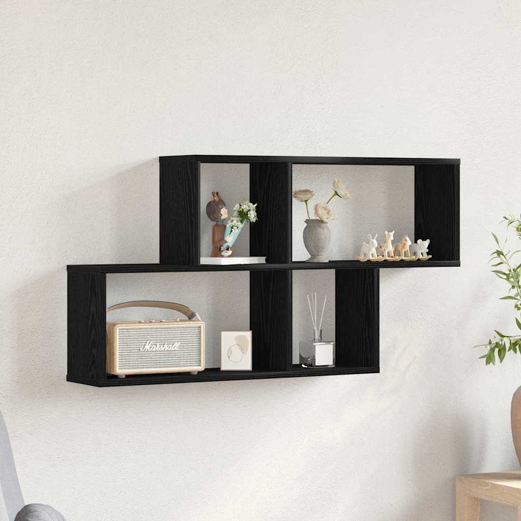 Wandregal Schwarz Eichenoptik 76 cm