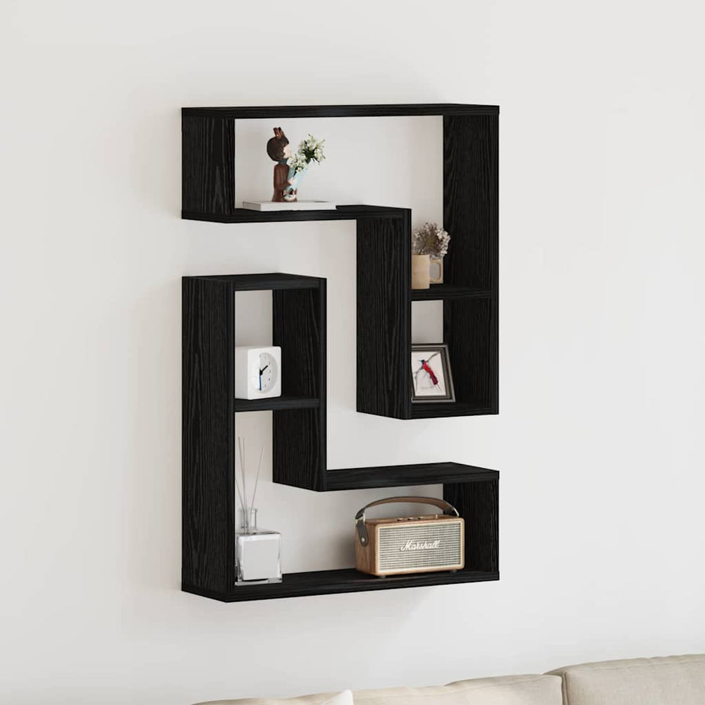 vidaXL Wall Shelf with Shelf 2 pcs Black Oak-Look 50 x 15 x 85 cm