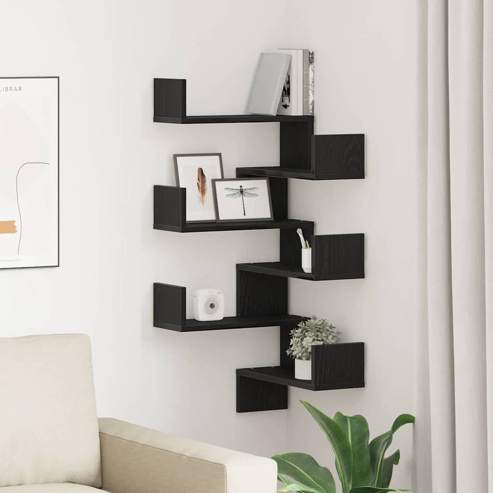 vidaXL Wall Shelf 2 pcs Black Oak Look 40 x 40 x 49.5 cm