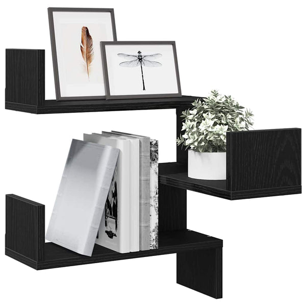 Wandregal 2er Set Schwarz Eiche 40x40x49,5cm