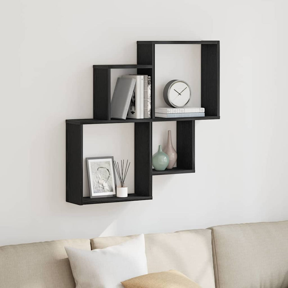 vidaXL Wall Shelf Black Oak Look 80 x 15 x 78.5 cm Engineered Wood