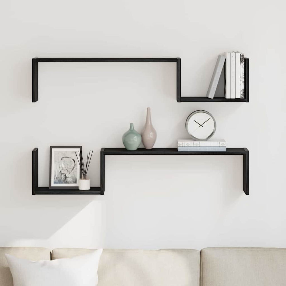 Wandregal 2er Set, Schwarz Eiche, 100cm