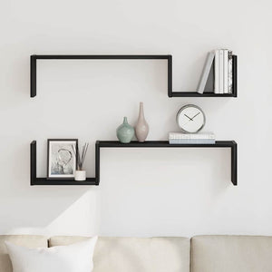 Wandregal 2er Set, Schwarz Eiche, 100cm