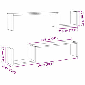 Wandregal 2er Set, Schwarz Eiche, 100cm