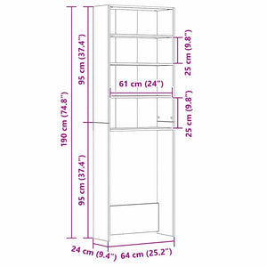 Waschmaschinenschrank Schwarz Eiche 64x24x190cm