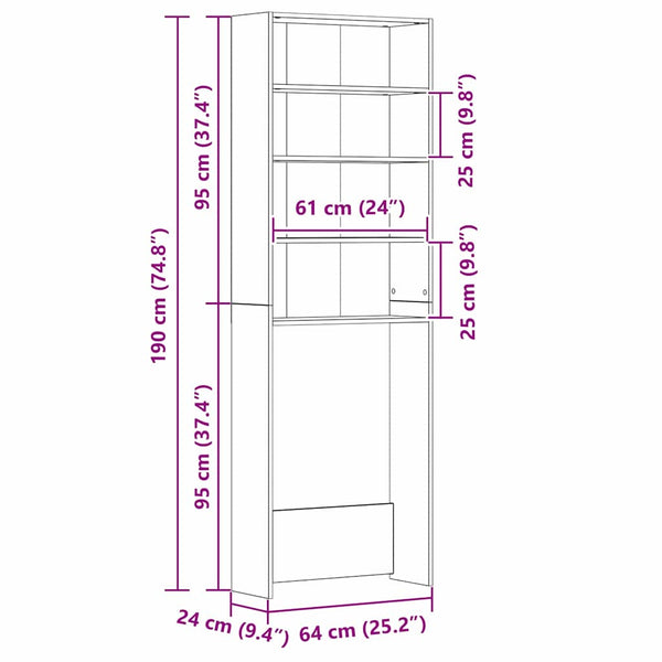 Waschmaschinenschrank Schwarz Eiche 64x24x190cm