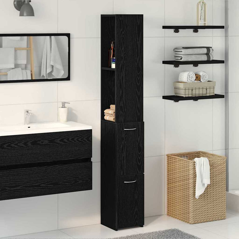 Badezimmerschrank Schwarz Eiche 25x25x170cm