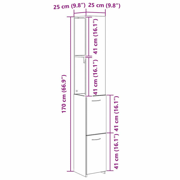 Badezimmerschrank Schwarz Eiche 25x25x170cm