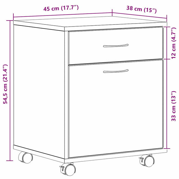 Rollschrank Schwarz Eichenoptik 45x38x54cm