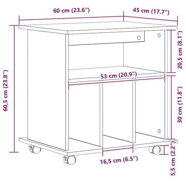 Rollschrank Schwarz Eichenoptik 60x45x55cm