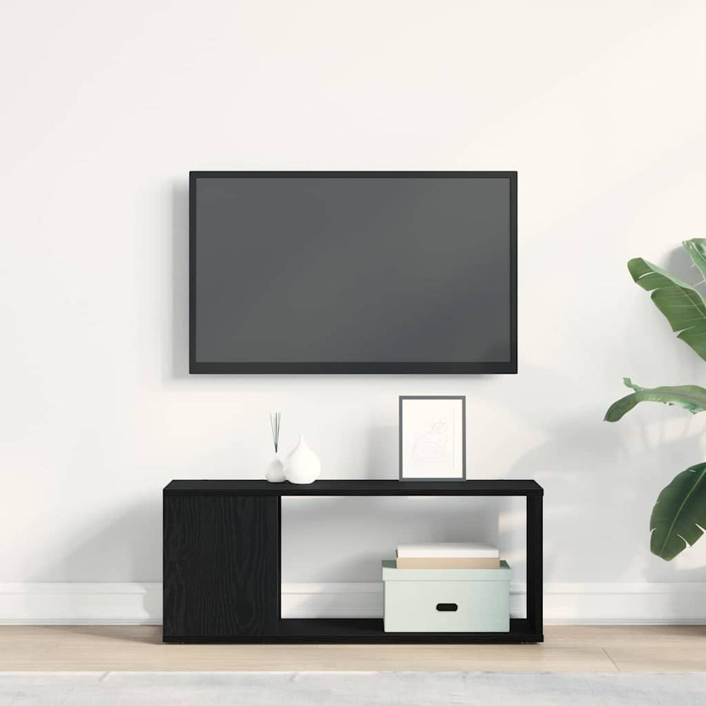 Wandmontiertes TV-Schrankset Schwarz Eichenoptik