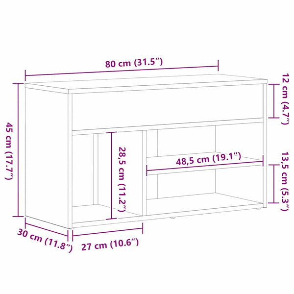 vidaXL Banc à chaussures noir aspect chêne 80 x 30 x 45 cm Bois d'ingénierie