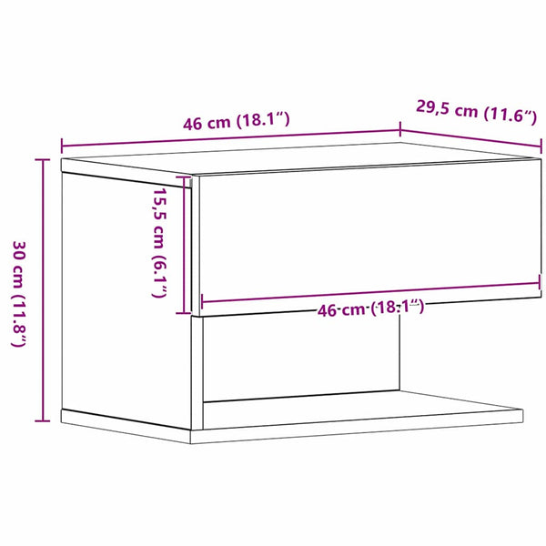 vidaXL Table de chevet Noir aspect chêne 46 x 30 x 30 cm Bois d'ingénierie