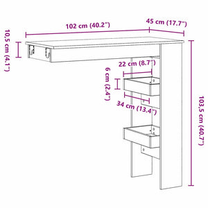 Wand Bartisch Schwarz Eiche Optik 102cm