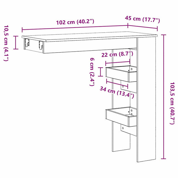 Wand Bartisch Schwarz Eiche Optik 102cm
