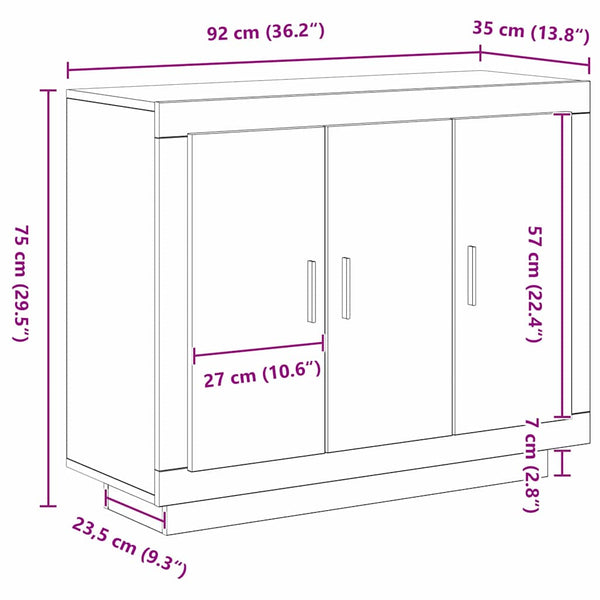 Schwarzes Sideboard Eichen-Optik 92 cm