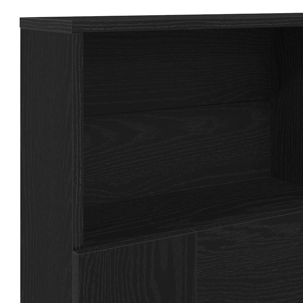 Schwarzes Kopfteil mit Regal Eichenoptik 160cm