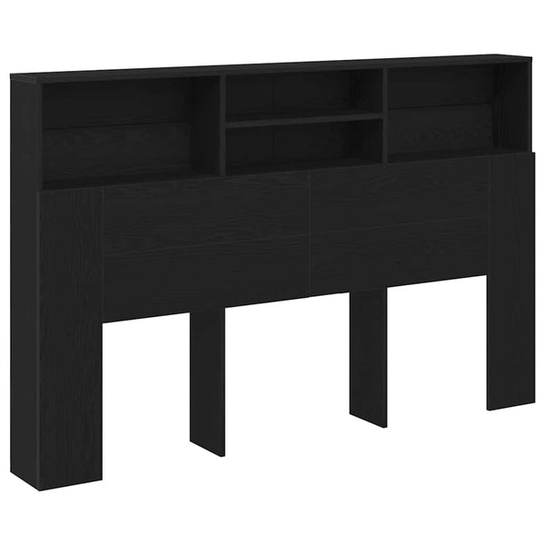 Schwarzes Kopfteil mit Regal Eichenoptik 160cm