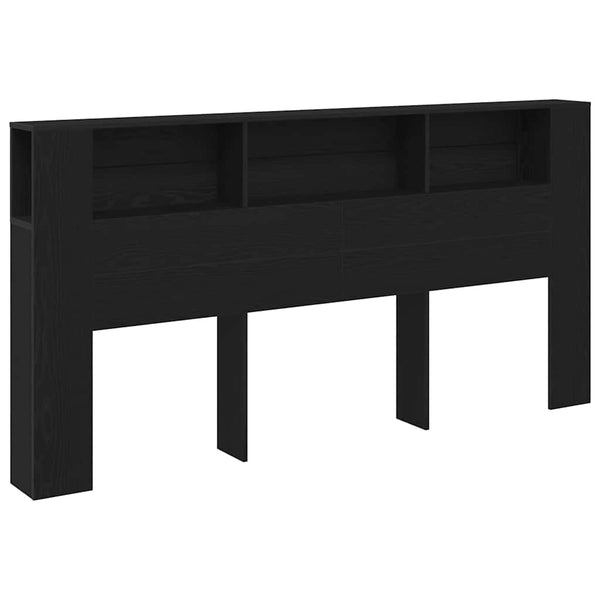 Schwarzes Kopfteil mit Regal Eichenoptik 200cm