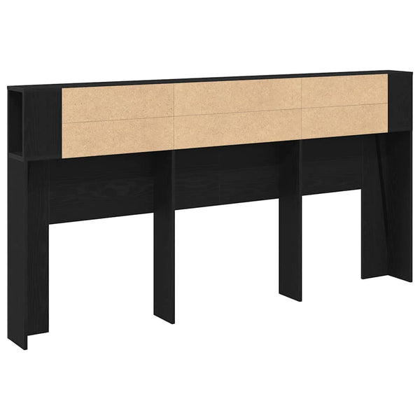 Schwarzes Kopfteil mit Regal Eichenoptik 200cm