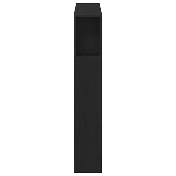 Schwarzes Kopfteil mit Regal Eichenoptik 200cm