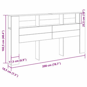 Schwarzes Kopfteil mit Regal Eichenoptik 200cm