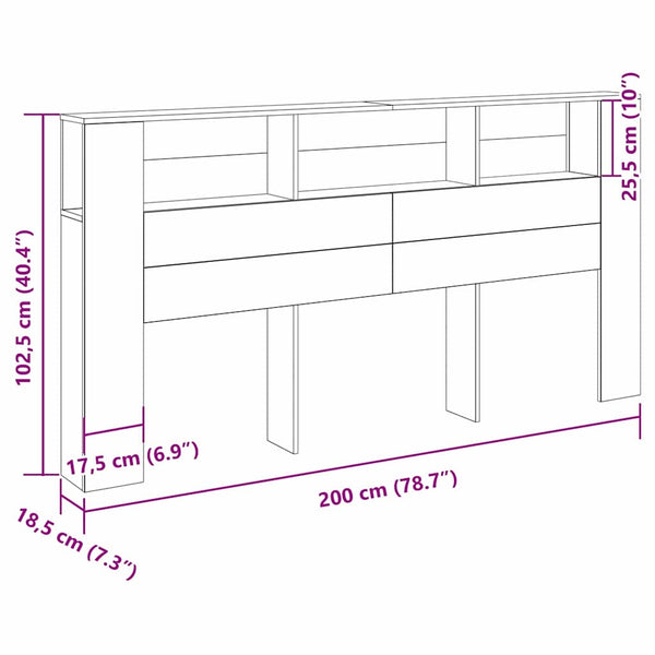 Schwarzes Kopfteil mit Regal Eichenoptik 200cm