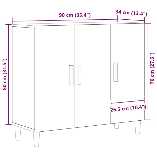 Schwarzes Sideboard in Eichen-Optik, 90 cm