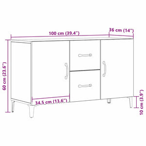 Schwarzes Sideboard in Eichen-Optik, 100 cm