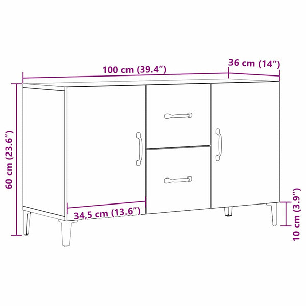Schwarzes Sideboard in Eichen-Optik, 100 cm