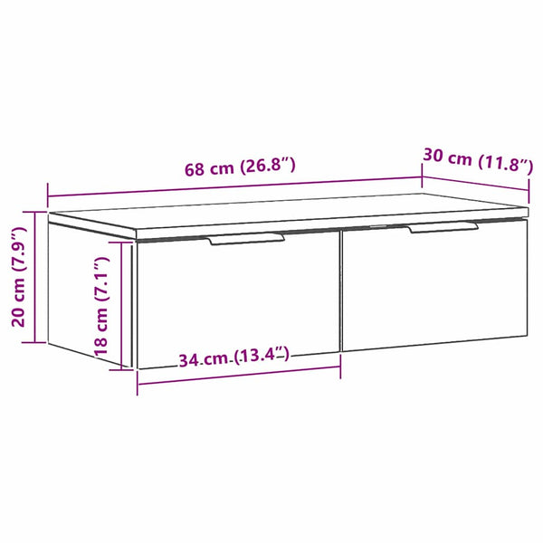 Wandschrank Schwarz Eiche Optik 68x30x20cm