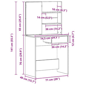 vidaXL Coiffeuse avec étagère Noir aspect chêne 74,5 x 40 x 141 cm